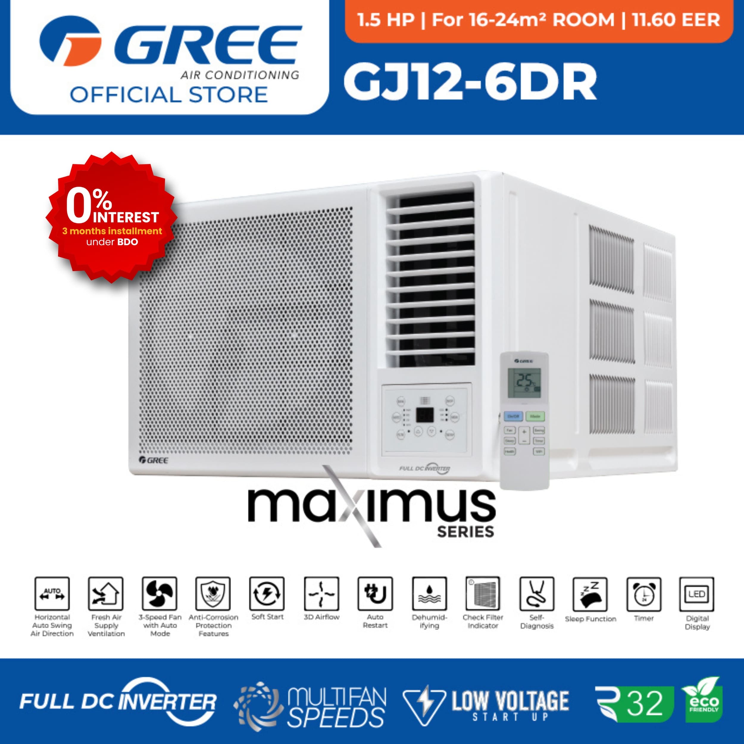 Gree GJ12-6DR 1.5HP Full DC Inverter Window Type