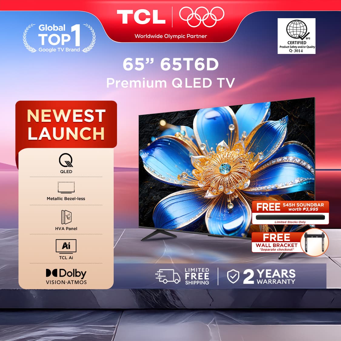 TCL [NEWEST LAUNCH] T6D Series 4K QLED Google TV - 55/65 inch