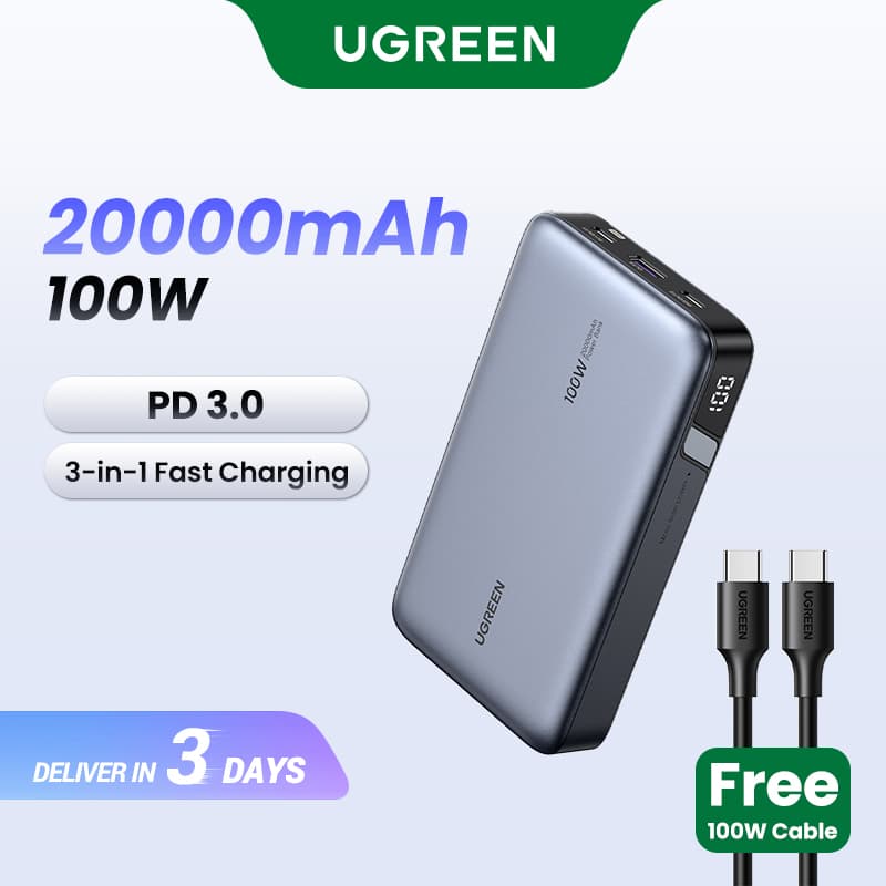 UGREEN Powerbank 20000mAh 100W 72Wh Super Fast Charging for Tablet Laptop Cellphone iPhone 18 17 16 15 14 pro max XIAOMI SAMSUNG S26 Ultra S25 Ultra S23 S22 S21 MacBook pro Air