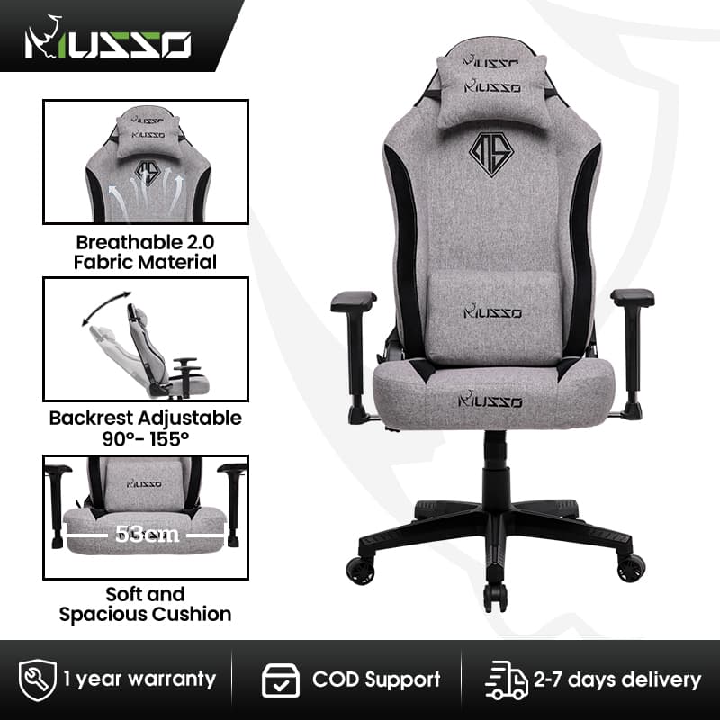 MUSSO Aeolus Navigator Seires 199A XL Fabric Gaming Chair with Wide Seat High Back Head and Lumbar Support