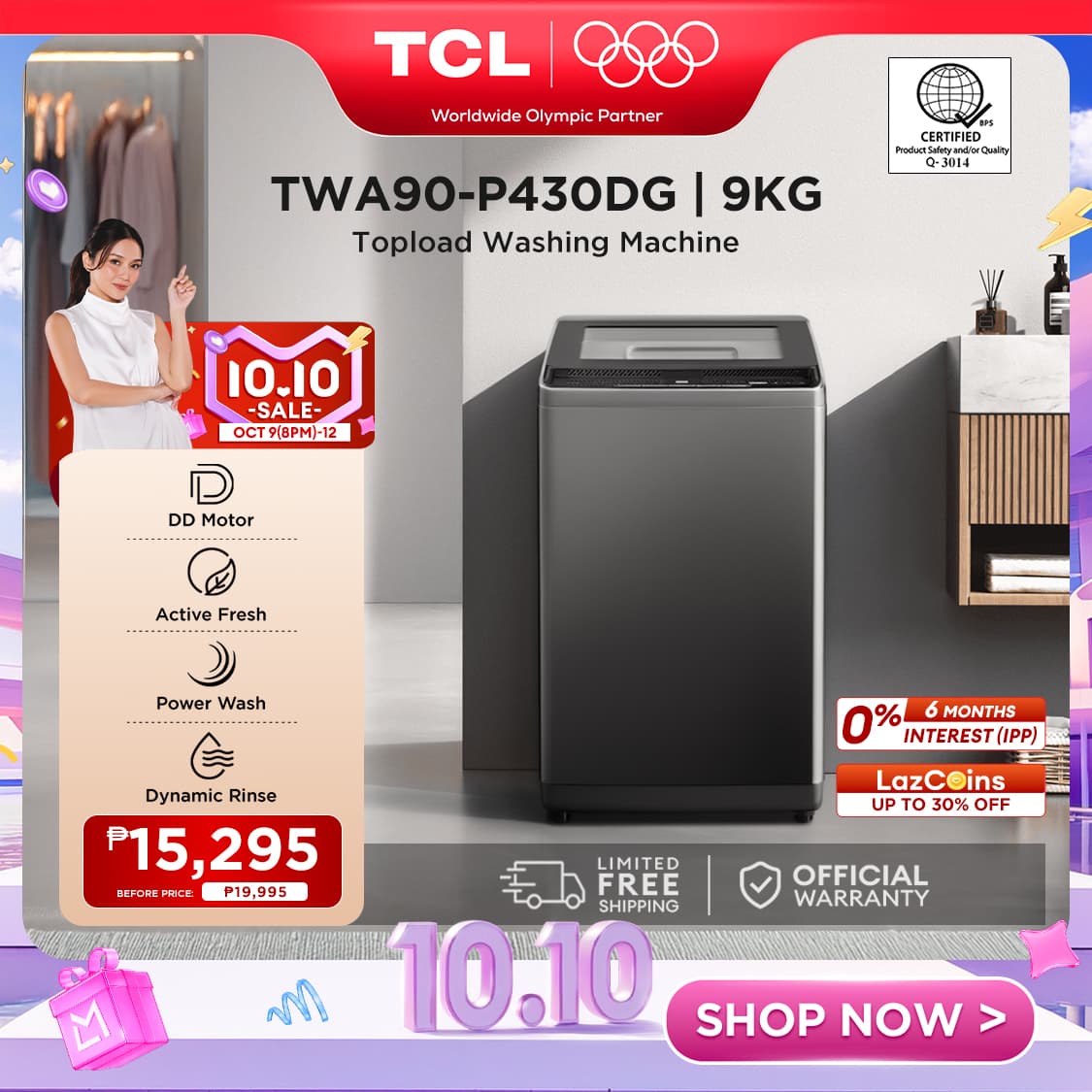 TCL P430DG Series 9/10.5/12KG Top Load Fully Automatic Washing Machine