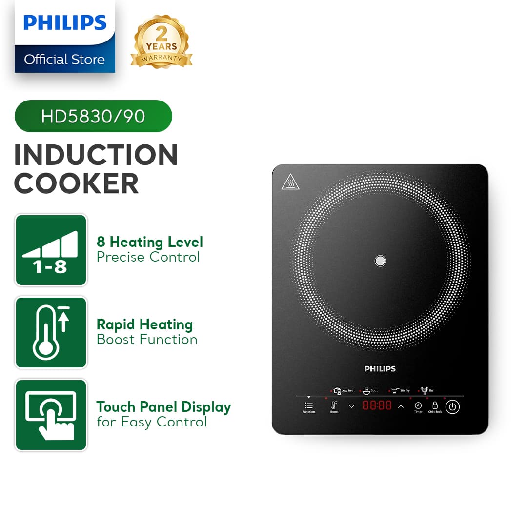 PHILIPS Induction Cooker HD5830-90 3000 Series Touch Panel Display, 8 Heating Levels, 4 Presets