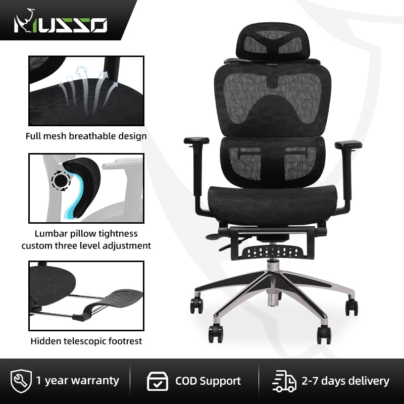 MUSSO E600 PRO Ergonomic Chair 3D Handrail and Adjustable Headrest Gaming Chair with Adjustable Lumbar Support Ergonomic Office Chair