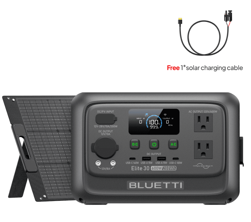 BLUETTI Elite 30 V2 Portable Power Station, 90,000 mAh/288Wh Solar Generator, 600W AC Outlets (Power Lifting 1500W), Fast Charging LiFePO4 Battery Backup for Camping, Road Trip, Outage (Solar Panel Optional)
