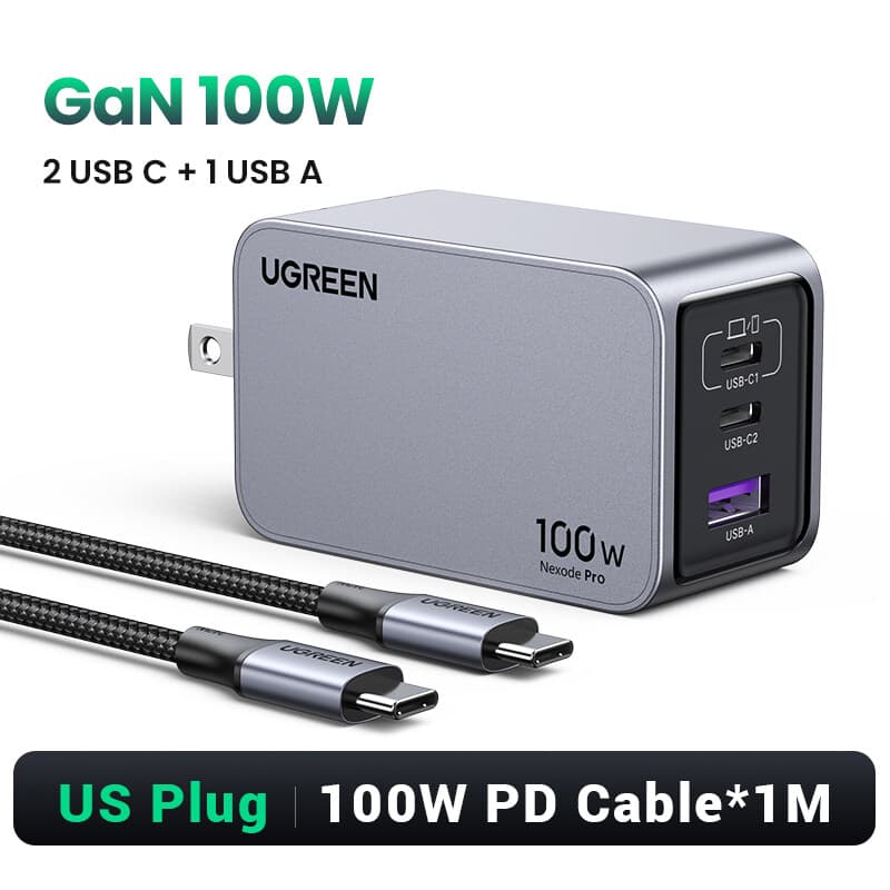 Nexode Pro UGREEN GaN 100W 2 USB-C 1 USB-A Fast Charger Adapter for Laptop Tablet Cellphones Support SFC 2.0 SAMSUNG 45W Fast Charge