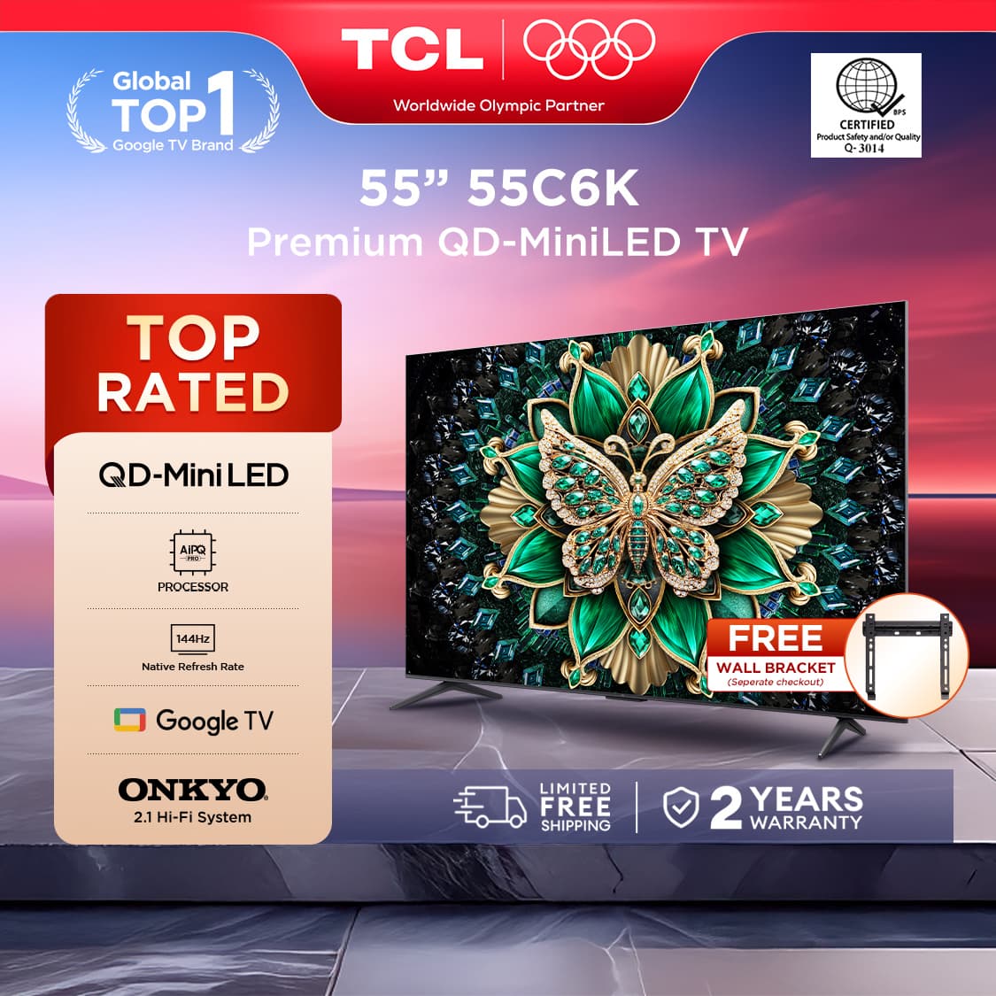 TCL C6K Premium QD-MiniLED TV - 55/65/75/85/98 inch