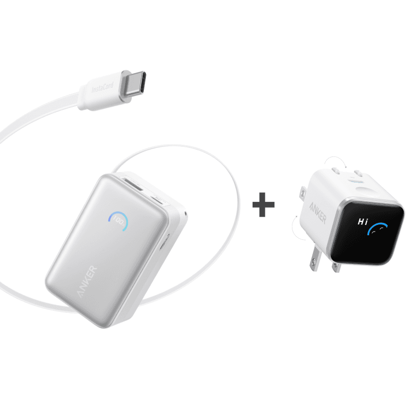 Anker Nano Portable Charger, 10,000mAh 45W Max Compact Power Bank, Travel Essential Phone Battery Pack with 2.3 ft InstaCord Retractable Cable for iPhone 17/16 Series, iPad, Galaxy, Pixel, and More A1638