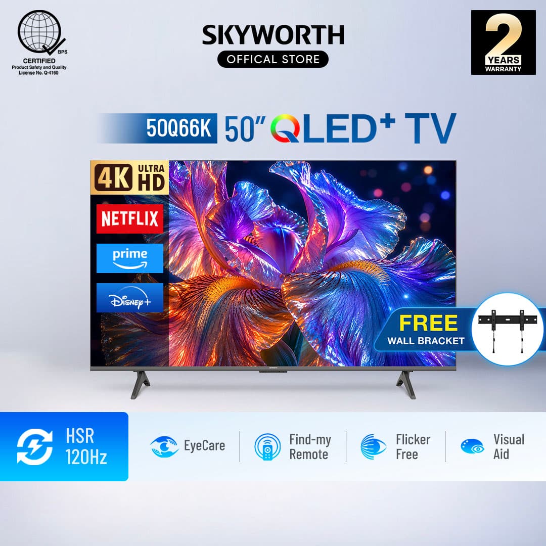 Skyworth 50 Inch 4K QLED Google TV, 120Hz, Dolby Audio, HDR10, Netflix, Youtube (50Q66K)