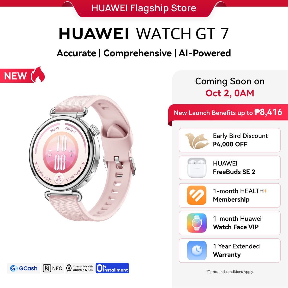 HUAWEI WATCH GT 7 Smartwatch l Diabetes Risk Study l AI-Powered Sport Performance l Up to 14-Day Battery Life, iOS & Android Compatible