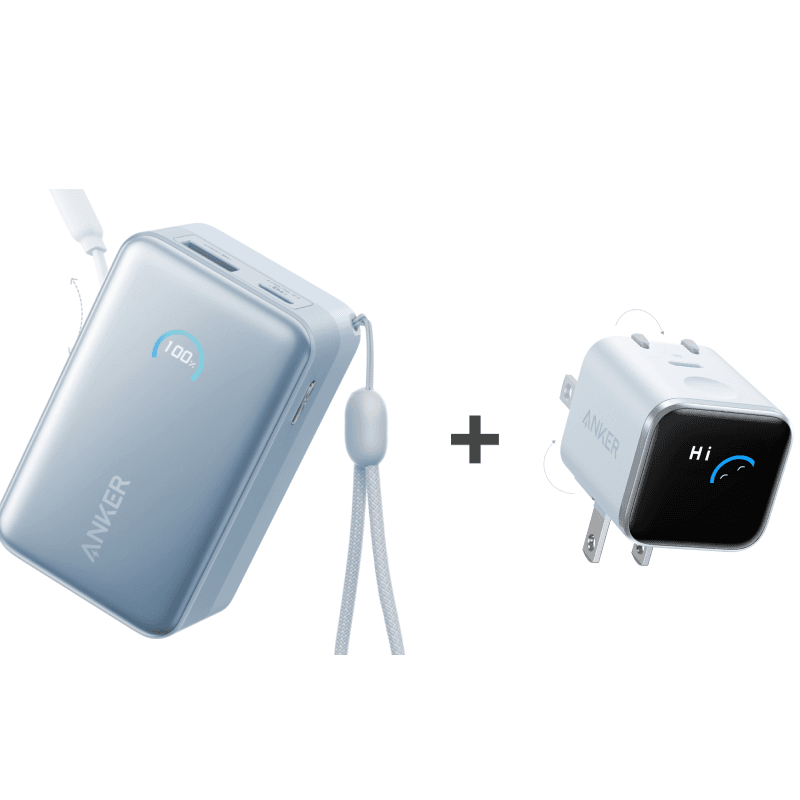 Anker Nano Portable Charger, 10,000mAh 45W Max Compact Power Bank, Travel Essential Phone Battery Pack with 2.3 ft InstaCord Retractable Cable for iPhone 17/16 Series, iPad, Galaxy, Pixel, and More A1638