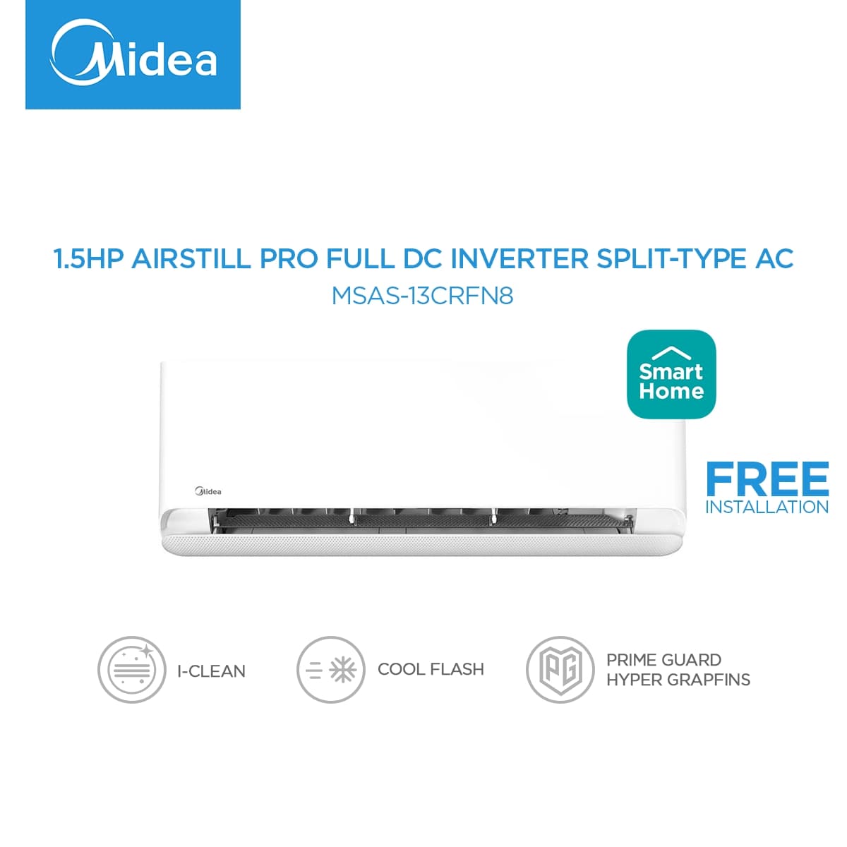 Midea 1.0HP-2.5HP Airstill Pro Full DC Inverter Split-Type Aircon