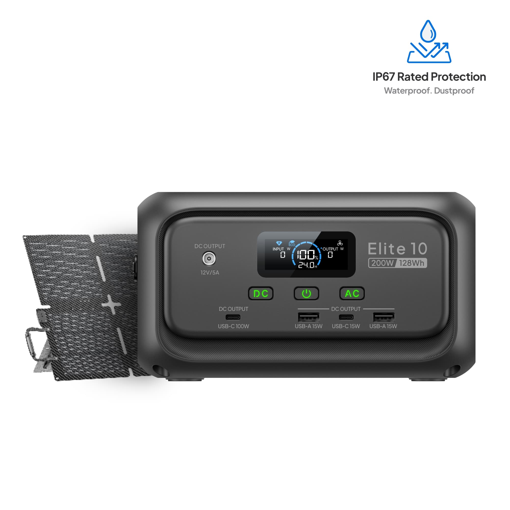 BLUETTI Elite 10 Mini Portable Power Station, 128Wh 34,595mAh LiFePO4 Battery with 200W AC Outlet, 10ms UPS Backup, Fast Recharge Solar Generator for Camping, Travel & Outage Emergency Backup