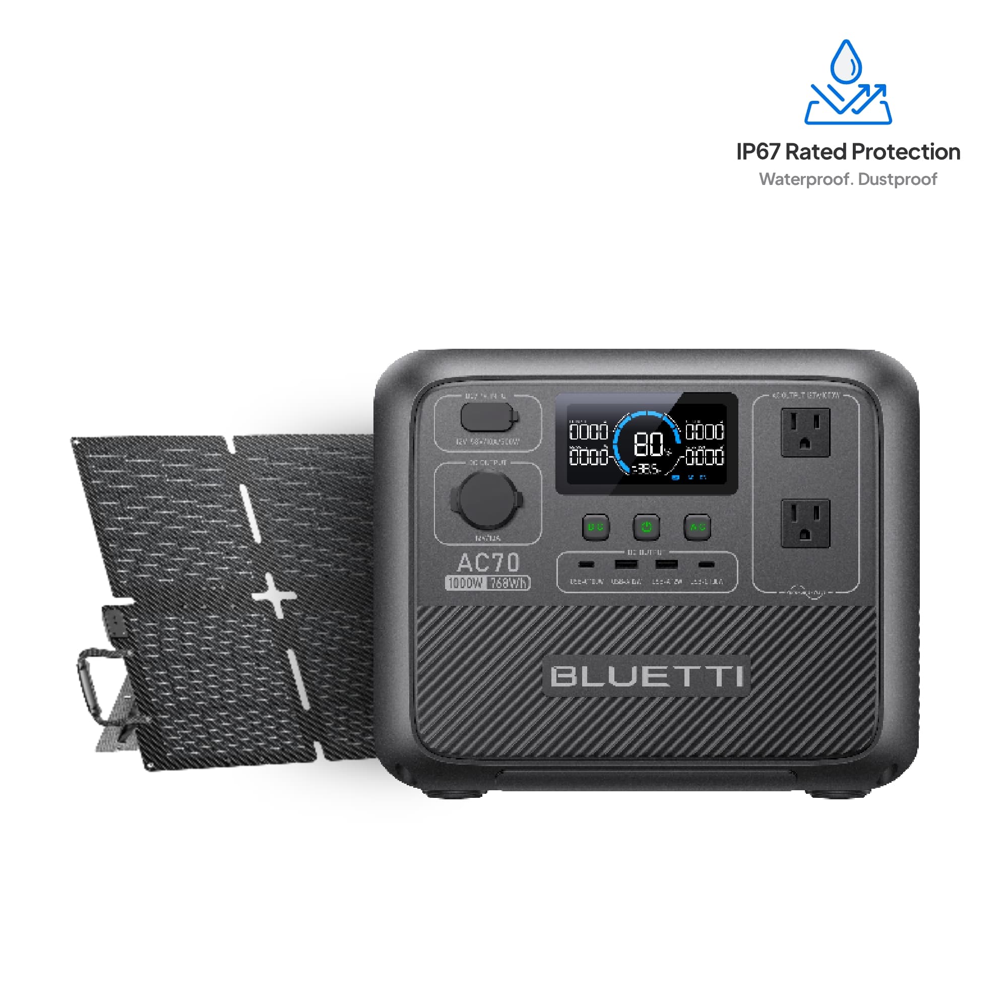 BLUETTI AC70 Portable Power Station 768Wh 1000W LiFePO4 Battery Solar Generator for Emergency Backup Camping Motors Home