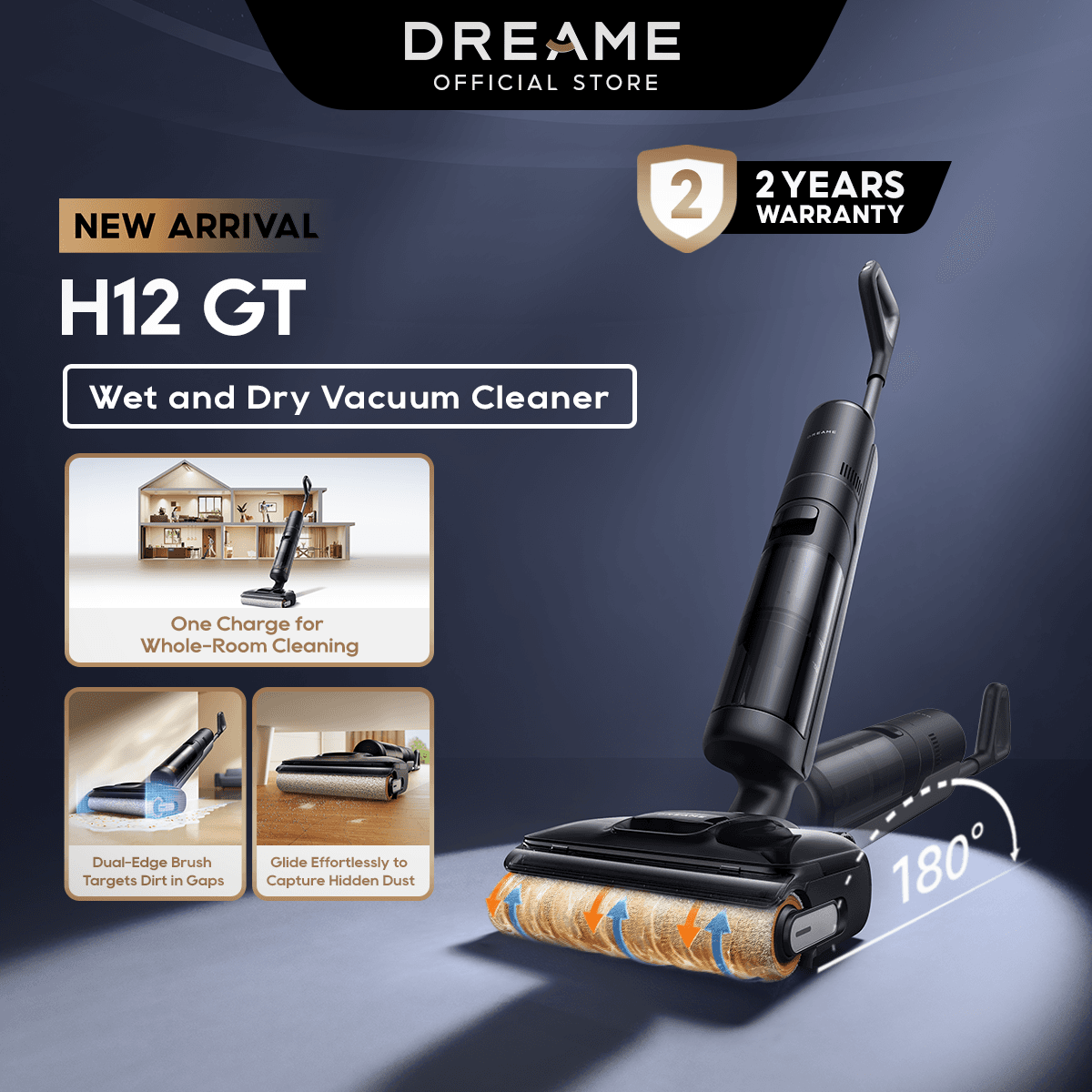 Dreame H12 GT Wet & Dry Vacuum Cleaner 21,000Pa Powerful Suction 100% Anti-Hair Tangle