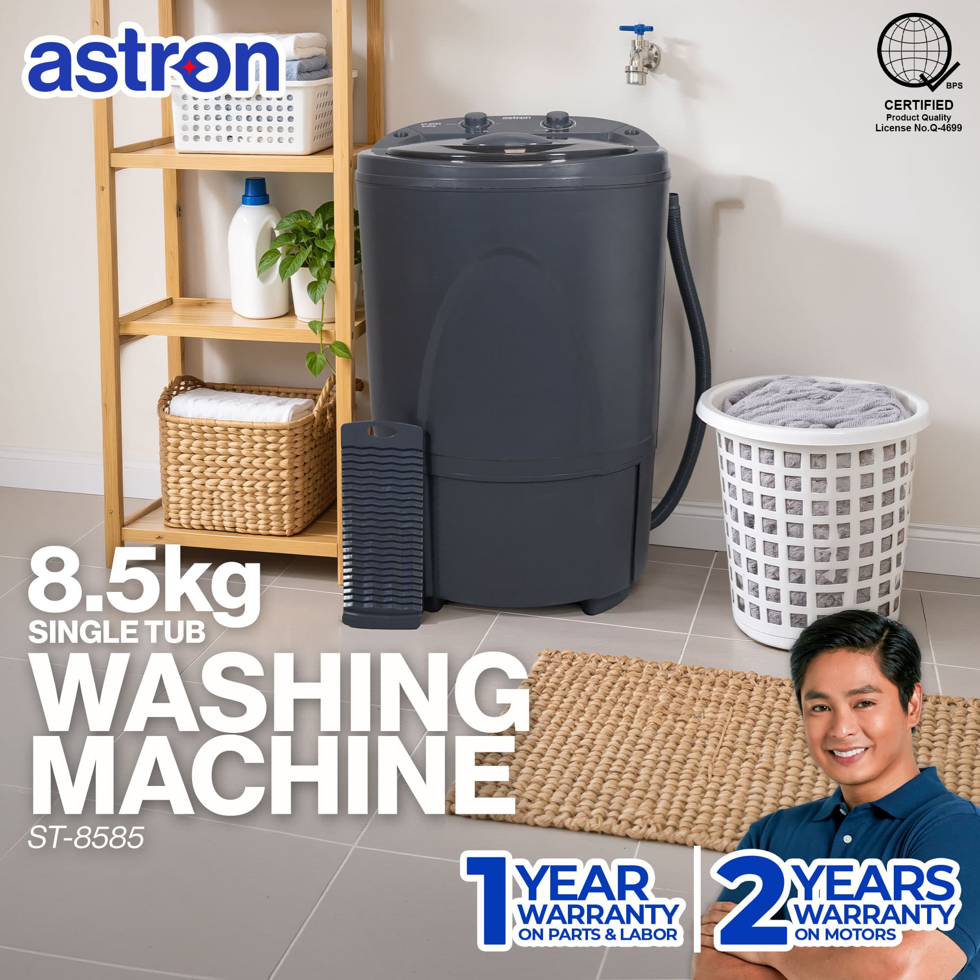 Astron ST8585 Single Tub Washing Machine - 8.5 kg Capacity