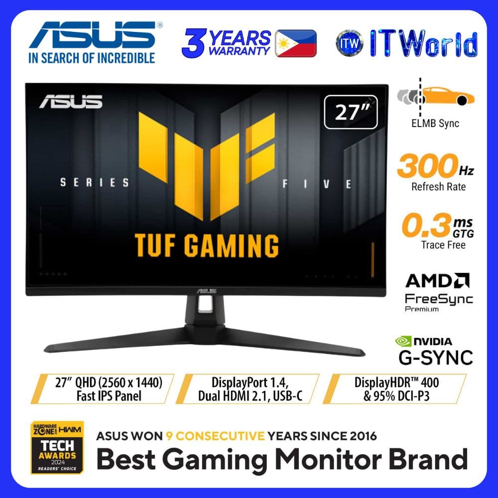 ASUS TUF Gaming VG27AQM5A - 27" 2560x1440 QHD / 300Hz / Fast IPS / 0.3ms GTG / Gaming Monitor itw