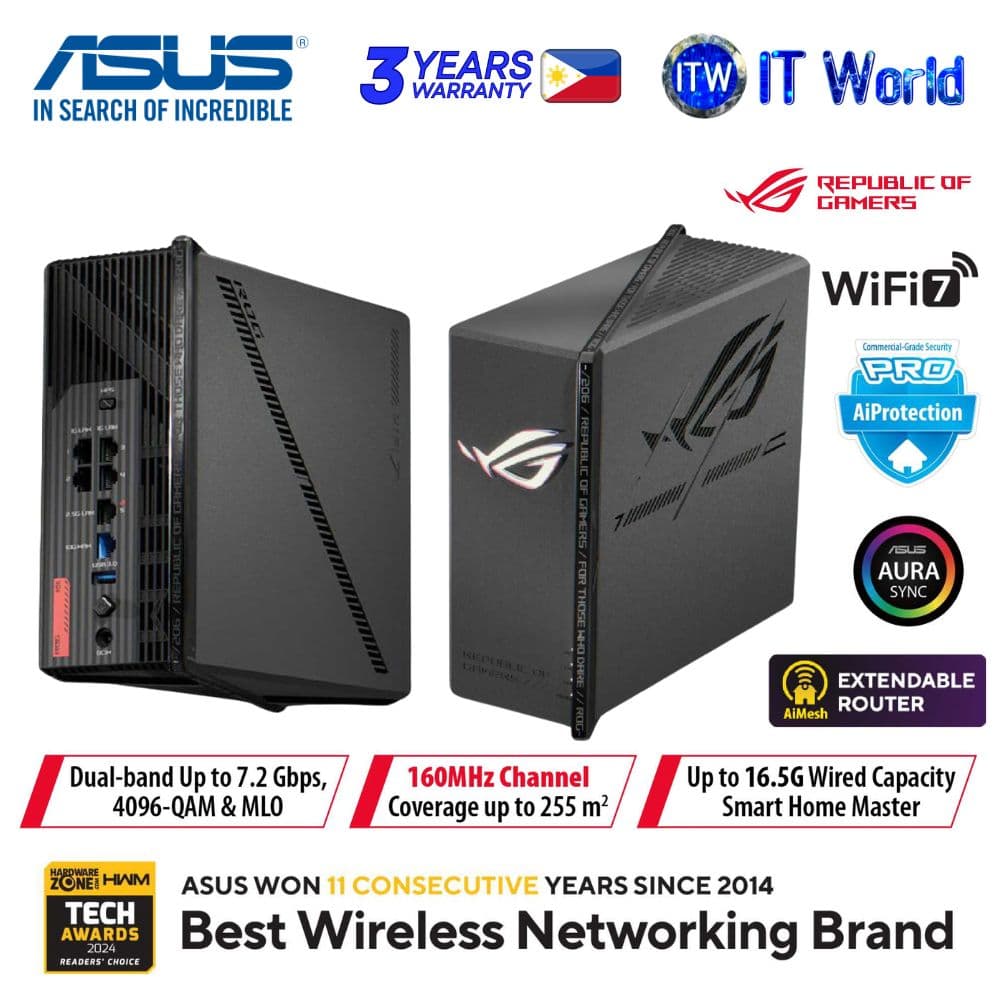 ASUS ROG Strix GS-BE7200X 10G Port Aura RGB Dual-Band WiFi 7 AiMesh Support Gaming Router itw