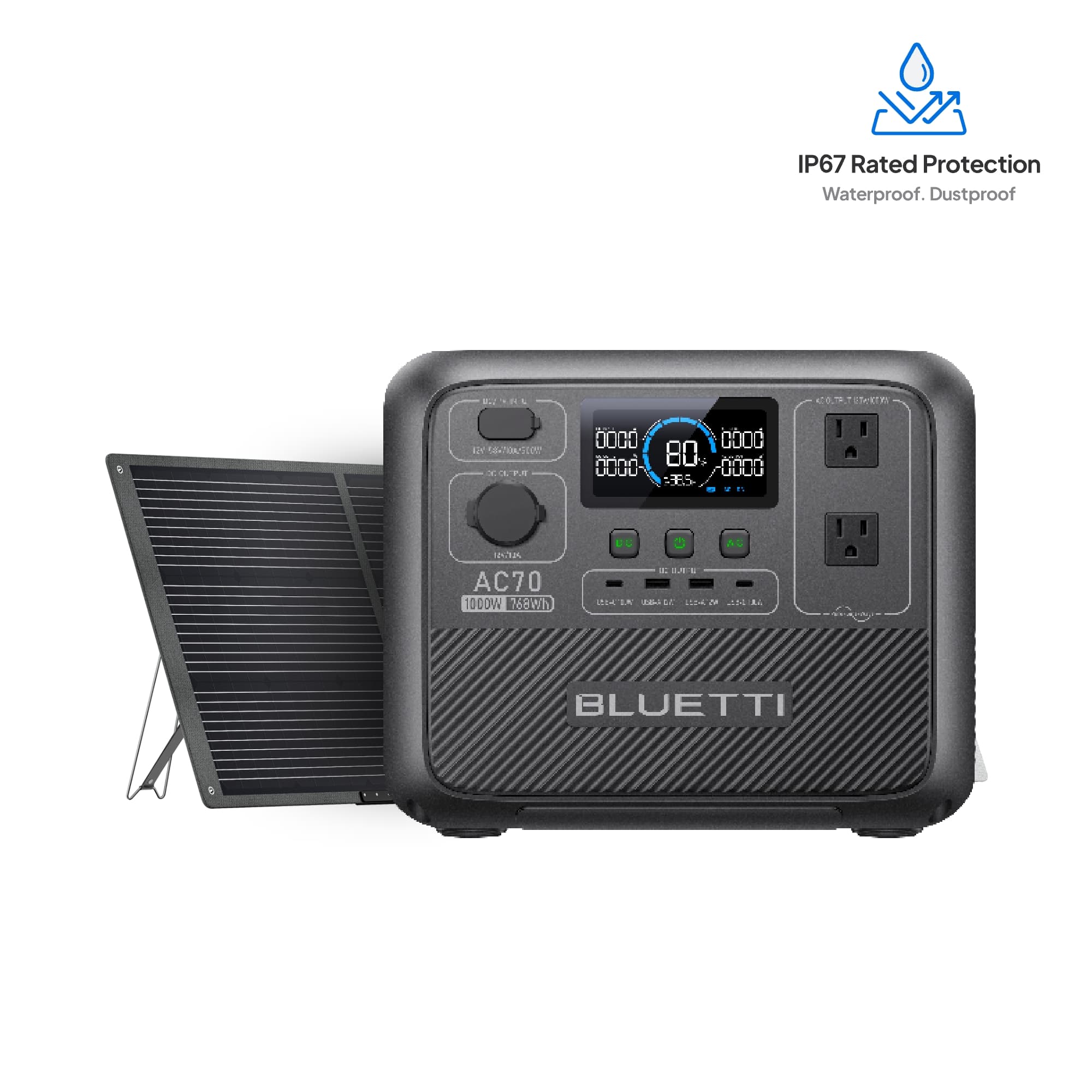 BLUETTI AC70 Portable Power Station 768Wh 1000W LiFePO4 Battery Solar Generator for Emergency Backup Camping Motors Home
