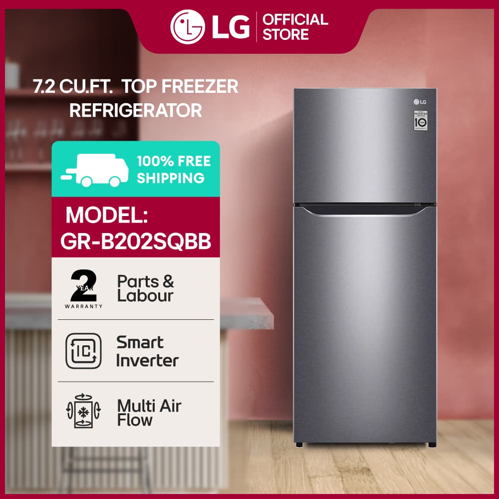 LG 7.2 Cu. Ft. No Frost Top Mount Refrigerator - Smart Inverter Ref - Multi Airflow - GRB202SQBB - Free Delivery