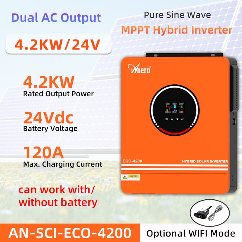 3KW/4.2KW/6.2KW MPPT Hybrid Inverter Solar Inverter 24V 48V Hybrid Power Inverter MPPT 230VAC Pure Sine Wave Inverter Off Grid Inverter Hybrid Inverter DC to AC Converter
