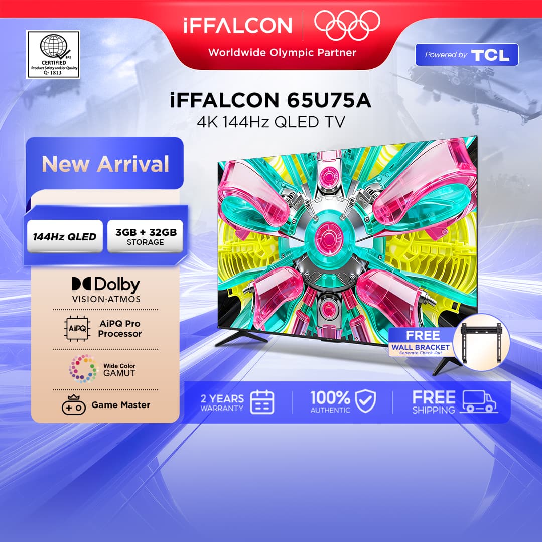 TCL [iFFALCON] U75A Series 4K 144HZ 3+32GB QLED TV - 55/65/75 inch