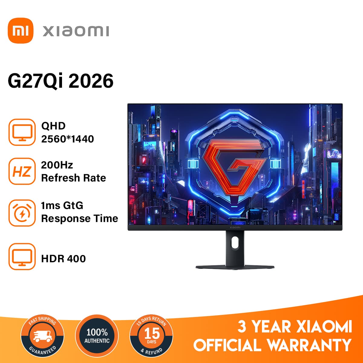 Xiaomi 2K Gaming Monitor G27Qi 2026 27 inches Fast IPS LCD 200Hz High Refresh Rate HDR 400 FreeSync Premium