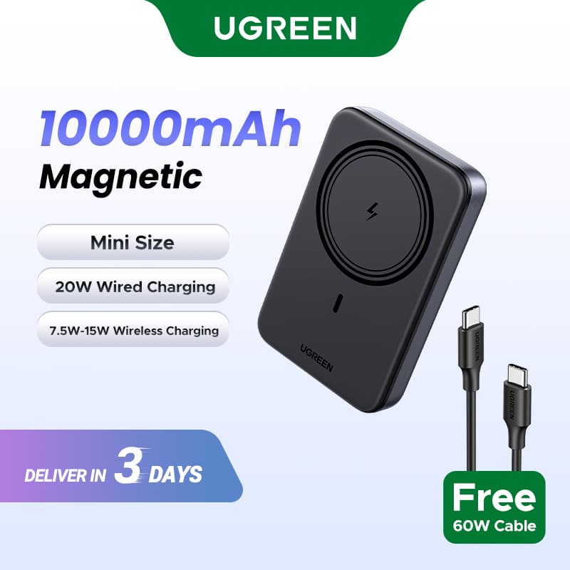 UGREEN 10000mAh Magnetic Wireless Fast Charging Powerbank Portable Wireless Charger for iPhone 18 17 16 pro max Magsafe Portable Power Bank Para sa iPhone at Android Mabilis na Charging