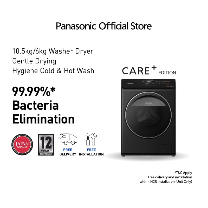 Panasonic NA-S056FR1BP 10.5/6kg Gentle Dry and Hygienic Front Load Inverter Washing Machine with Dryer and CARE+ Edition