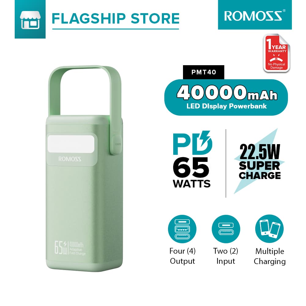 Romoss 40000mAh/60000mAh powerbank PEA40S/PMT60 Laptop PowerBank 65Watts Type-C Quick Charge Original Power Bank Outdoor Mobile Power Supply&Large Capacity Power Bank