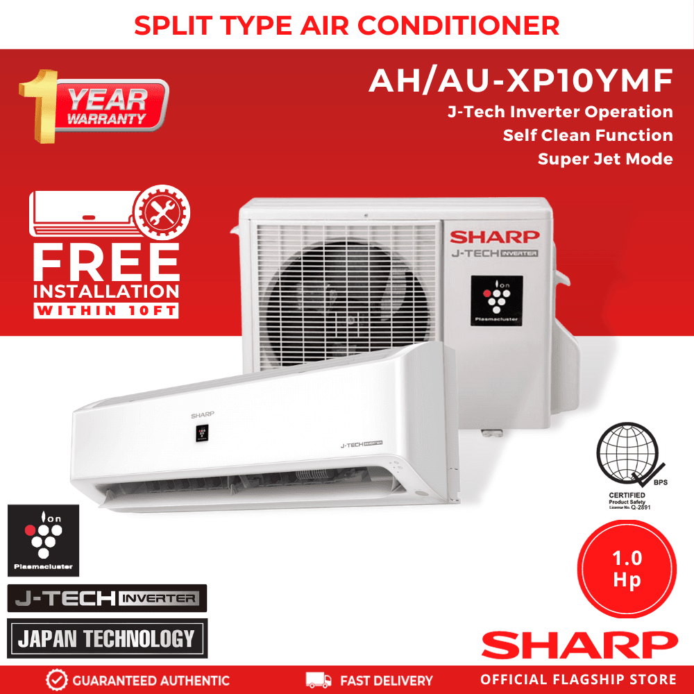 Sharp AH-XP10YMF/AU-X10YMF 1.0 HP J-Tech Inverter Split Type Air Conditioner (Standard)