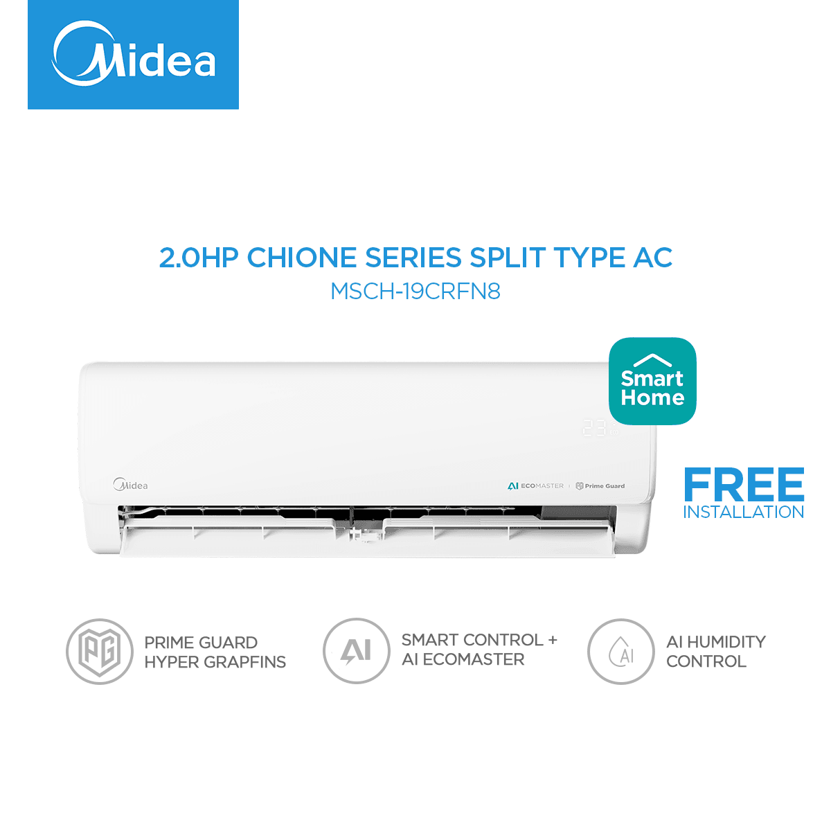 Midea 1.0HP-3.0HP Chione Series High Wall Inverter Split Type Aircon