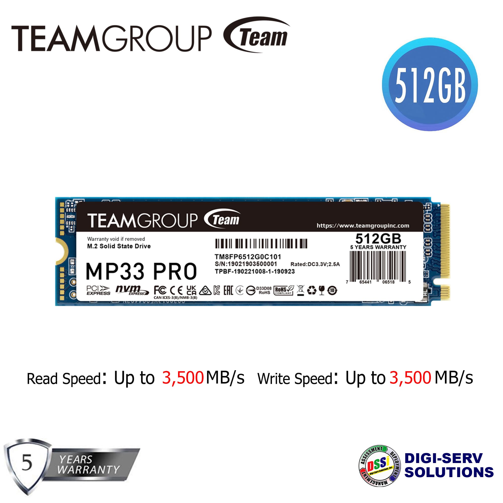 Team MP33 PRO 512GB M.2 NVMe Gen3x4 Internal SSD