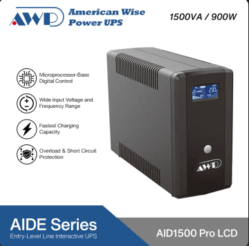 AWP AID1500 Pro LCD 900W-1500VA UPS with AVR Uninterruptible Power Supply (6 Sockets) Power Backup for Entry Level Computers, Laptops, Routers, TVs, Printers, CCTV,Monitors