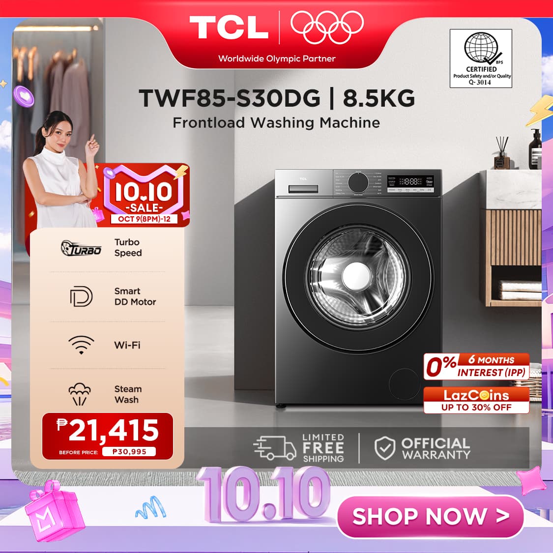 TCL TWF-S30DG Series 8.5/10.5KG Frontload Washing Machine