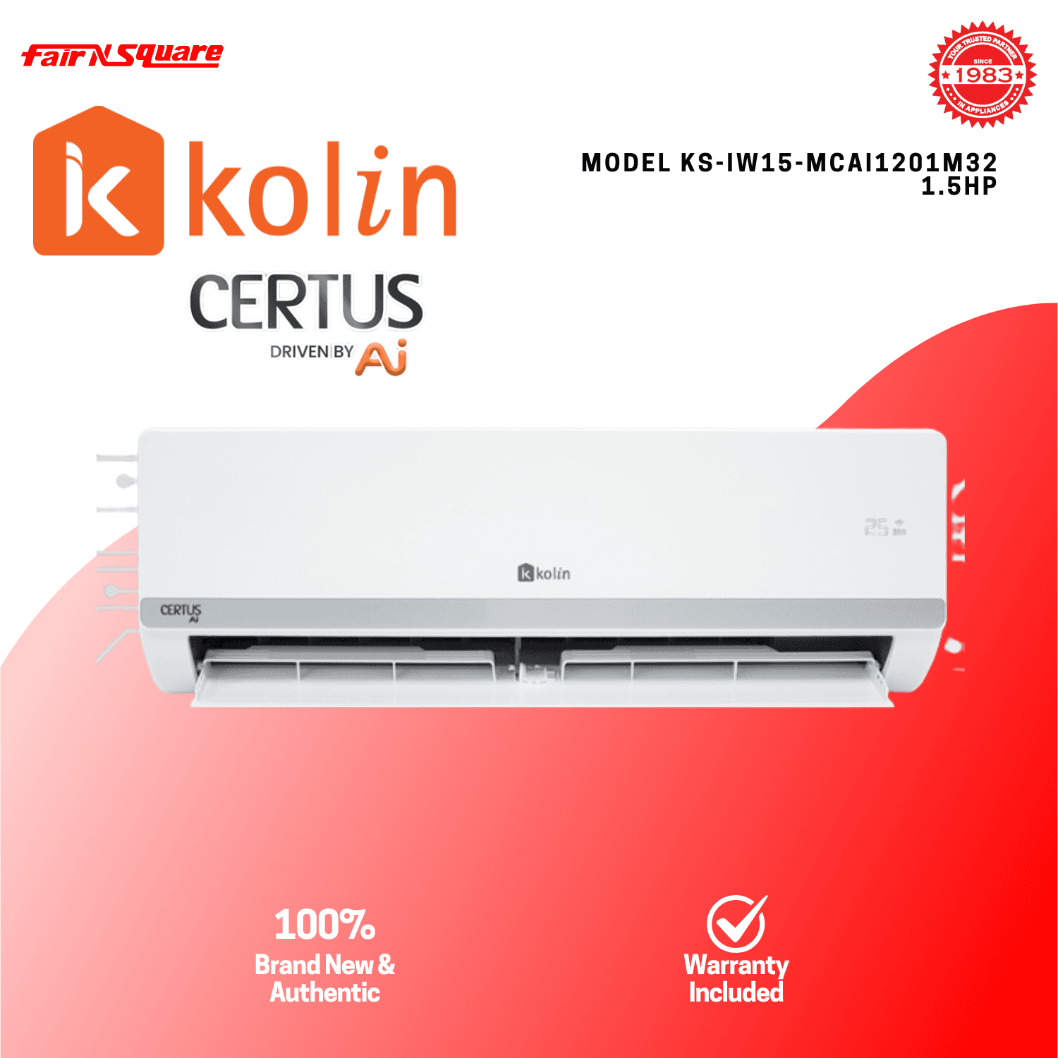 Kolin Split Aircon 1.5HP Certus AI Full DC Inverter w/ Wifi and Air Purifier (KS-IW15-MCAI1201M32)