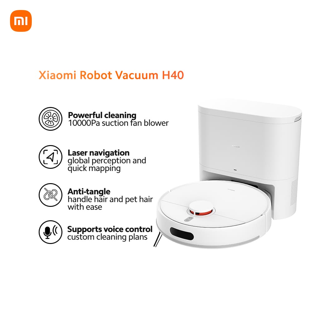 Xiaomi Robot Vacuum H40 10,000Pa Suction Hair Anti-tangle Technology with Dust Collection Station