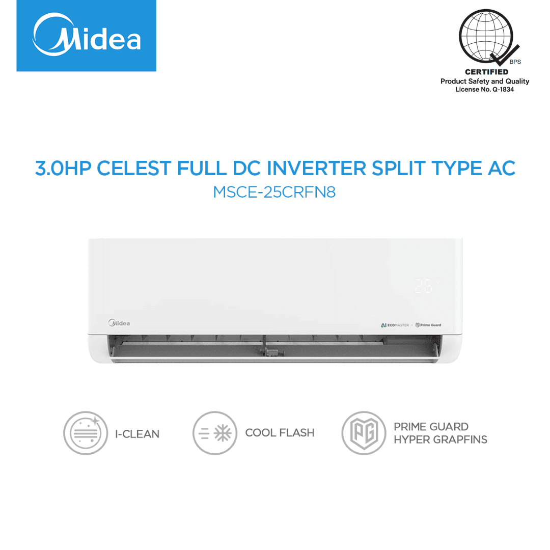 Midea 1.0HP-3.0HP Celest Full DC Inverter Split Type Aircon R32 Refrigerant