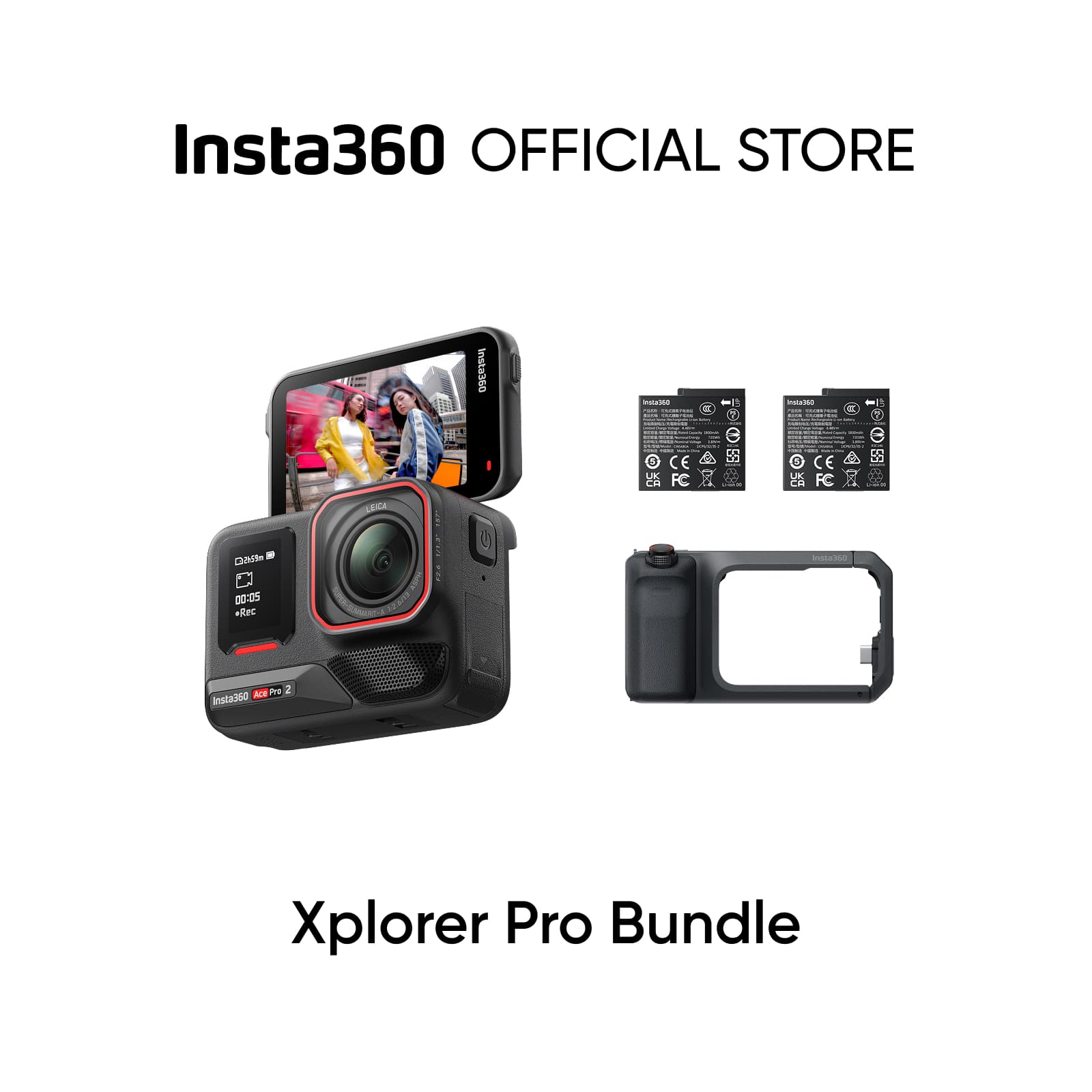 Insta360 Ace Pro 2 Dual Battery Xplorer Bundle - 8K Waterproof Action Camera Co-Engineered with Leica, 1/1.3" Sensor, Dual AI Chip, Leading Low Light, Superior Audio, Flip Screen & AI Editing for Vlogs, Motorcycling & More