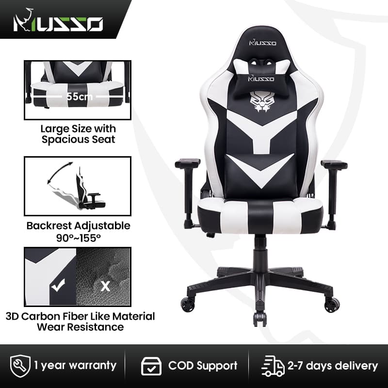 MUSSO Retro Series 249C Gaming Chair with Panther Embroidery Heavy Duty Adjustable XL Computer Chair