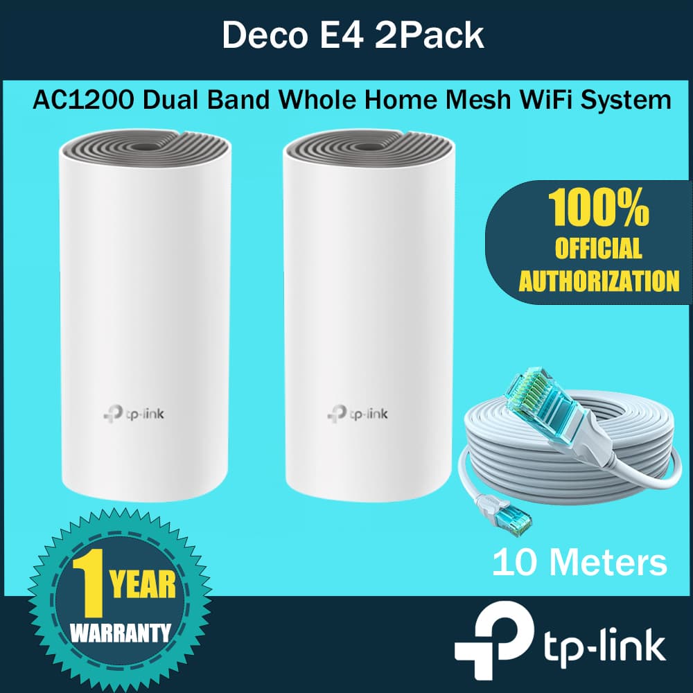 TP-Link Deco E4 2PACK Dual Band 2.4GHz 300Mbps & 5GHz 867Mbps Whole Home Mesh Wi-Fi System, Seamless and Speedy (AC1200), 2×100Mbps Ethernet Ports, Work with Amazon Echo/Alexa, Router and Wi-Fi Booster Replacement, Parent Control, Pack of 2