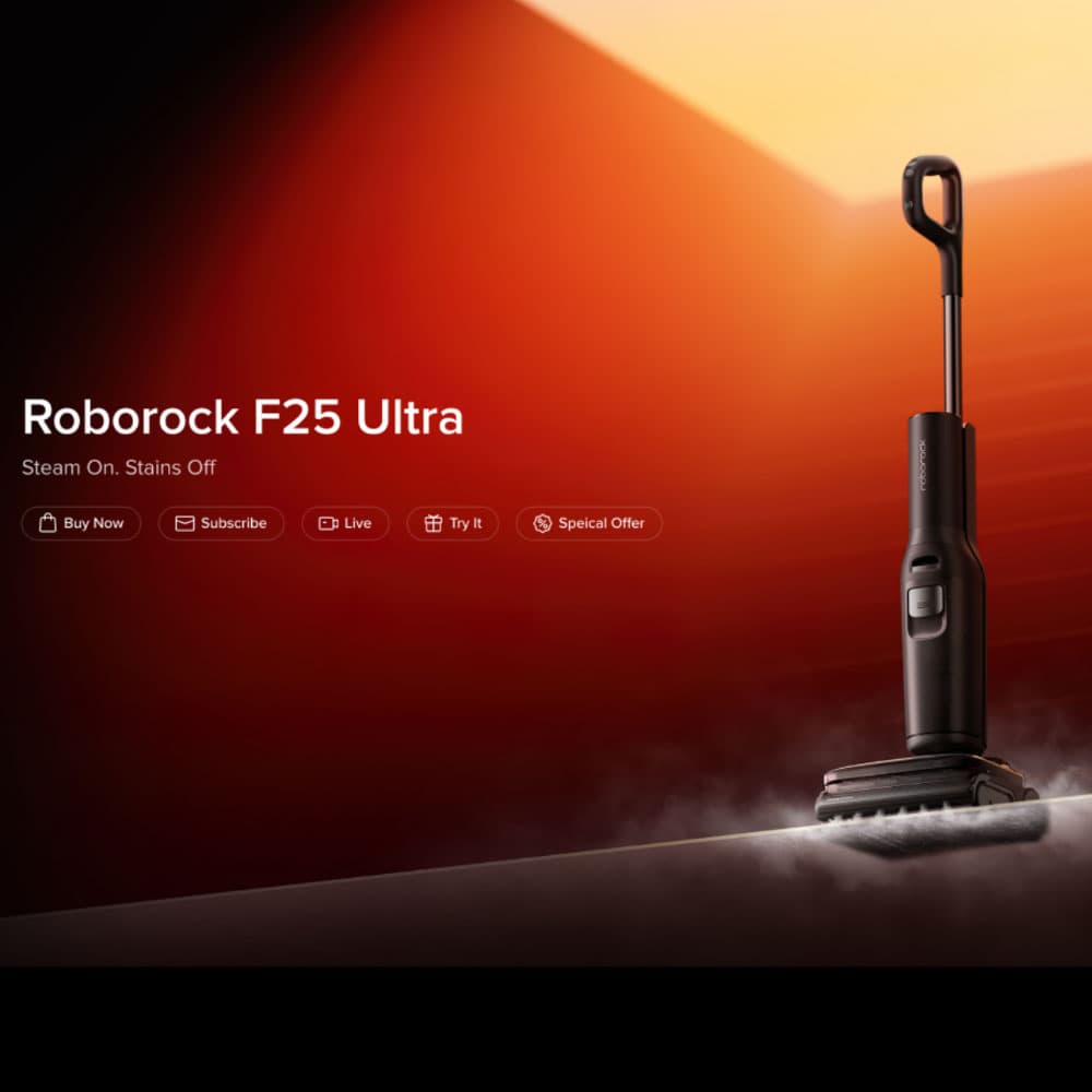 Roborock F25 Ultra 22,000Pa Suction, 150°C Steam 86°C Hot-Water Mopping 5 Mins Self-Dry, 0% Hair Tang Wet and Dry Cordless Vacuum Cleaner, 1000ml Water Tank, 100ml Detergent Tank, Deodorization Module, 4600mAh Battery & up to 60min Runtime