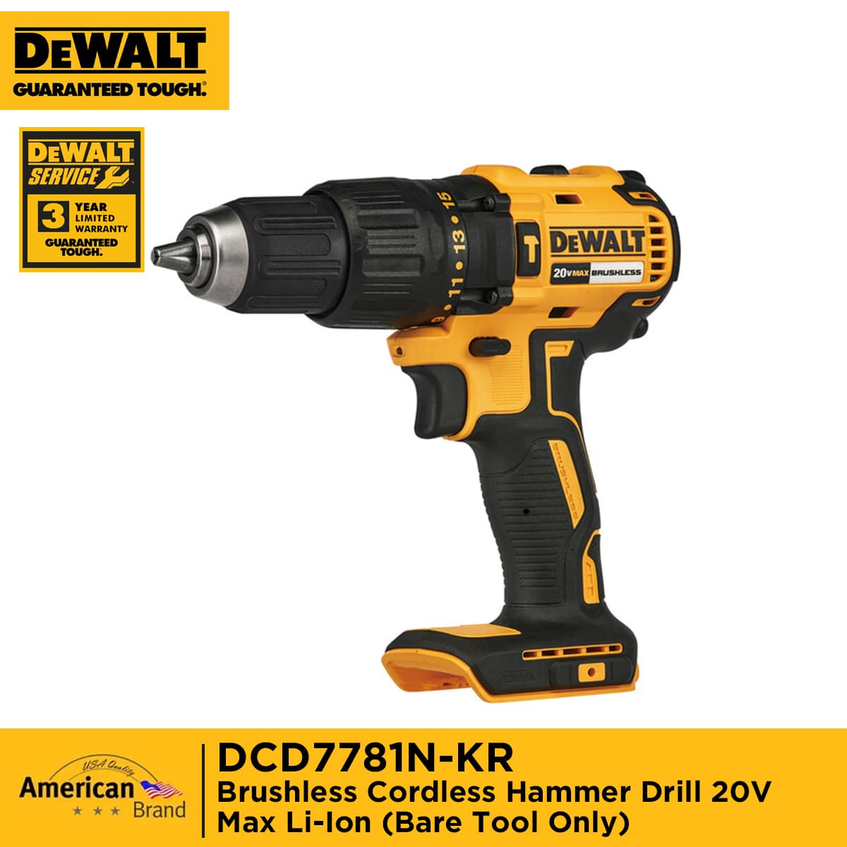 DEWALT DCD7781N-KR Brushless Cordless Hammer Drill 20V Max Li-Ion (Bare Tool Only)