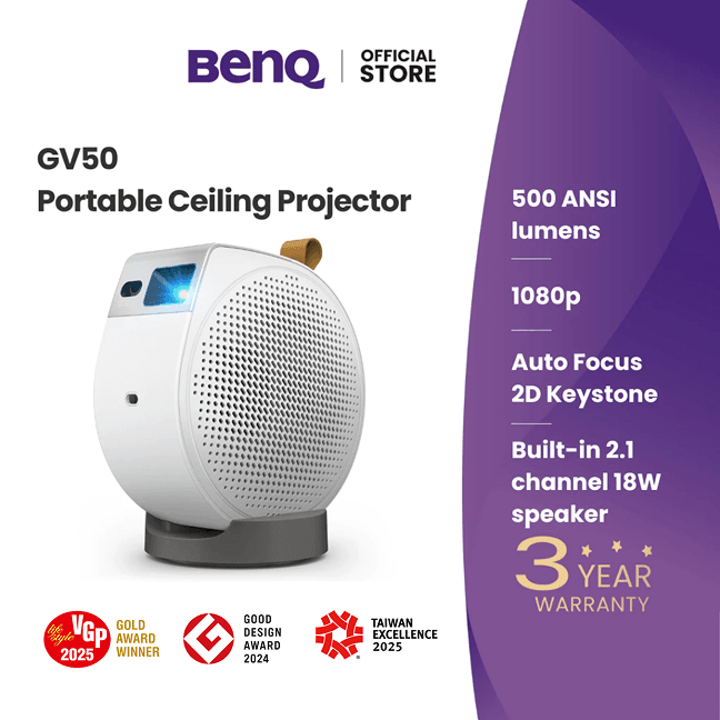BenQ GV50 1080p Smart Ceiling Projector with Google TV, Netflix, YouTube & Enhanced Bass