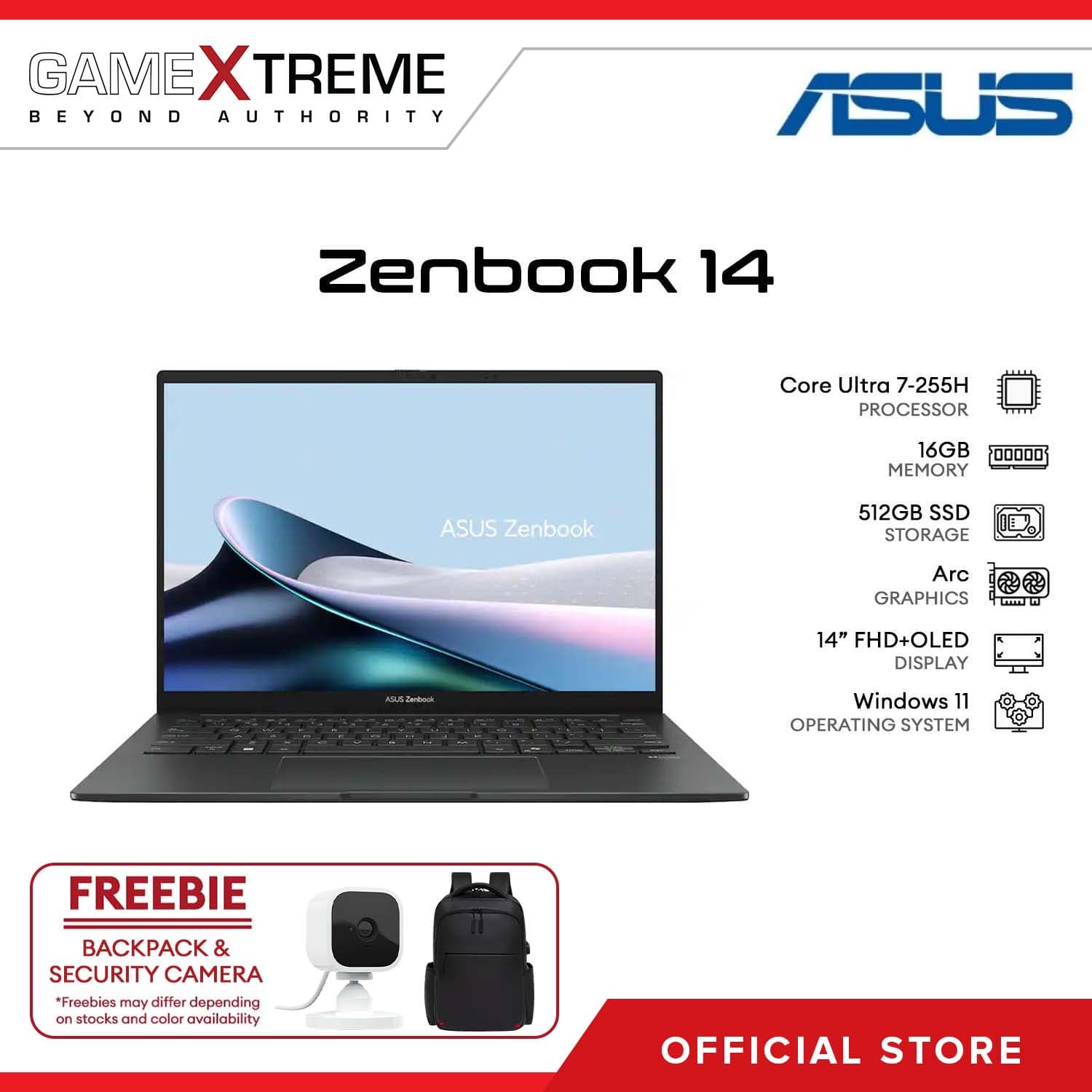ASUS Zenbook 14 14" Laptop FHD+OLED Touch Core Ultra 7-255H 16/512GB SSD Arc Graphics Win11 Jasper Gray