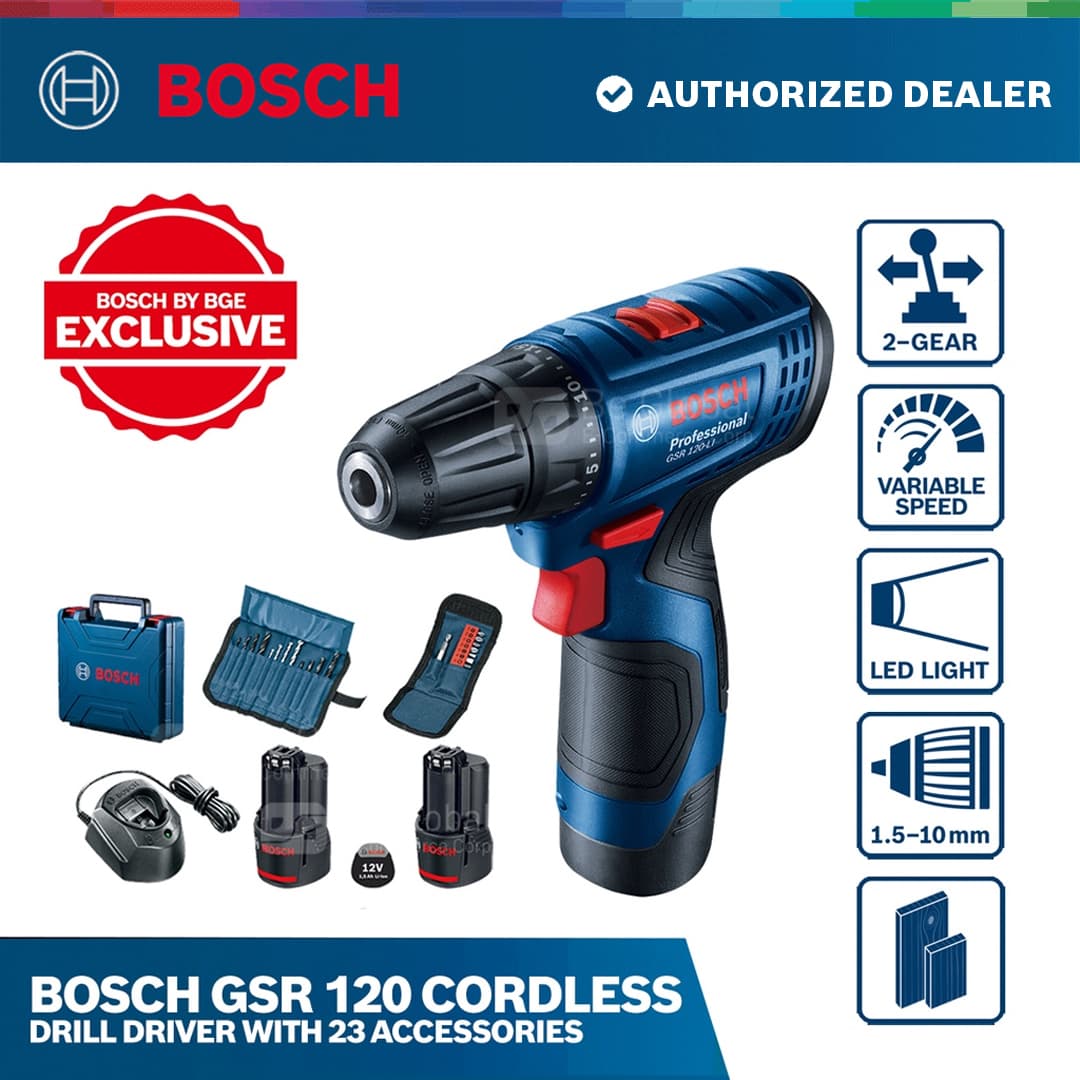 Bosch GSR 120 Cordless Drill Driver with 23 Accessories - Tools/Accessories