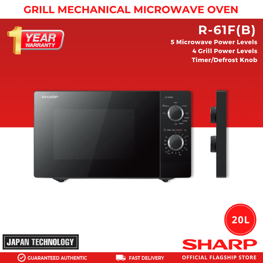 Sharp R-61F (B) 20L Microwave Oven with Grill, 800W Power, 5 Cooking Levels (Ltest Model)