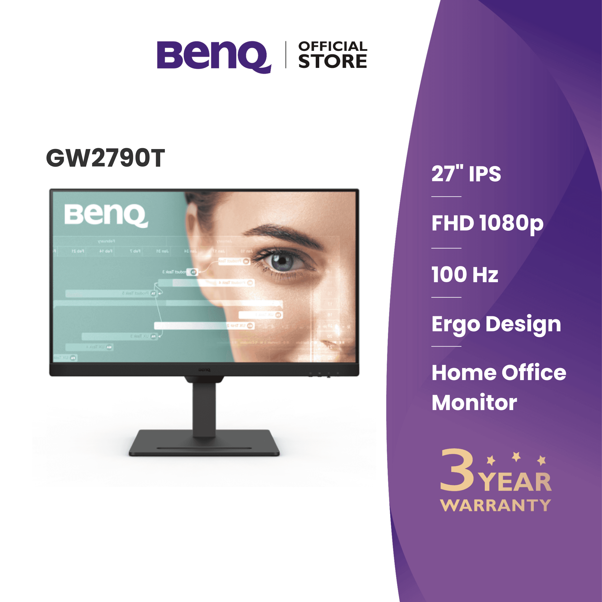 BenQ GW2790T Best Monitor for Work and Study at Home Height Adjustable IPS 27 in B.I. Tech Eye Care