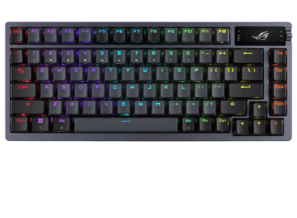 ASUS ROG Azoth 75 Wireless DIY Custom Gaming Keyboard, OLED display, Gasket-Mount, Three-Layer Dampening, Hot-Swappable Pre-lubed Switches & Keyboard Stabilizers, PBT Keycaps