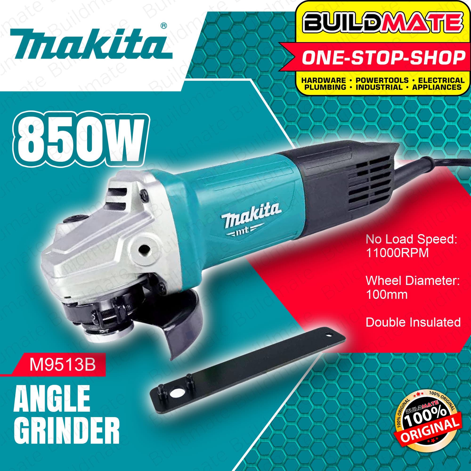Buildmate x MAKITA Original Angle Grinder 850W 4" Inch Electric Grinder Cutting Machine Grinding Wheels M9513M