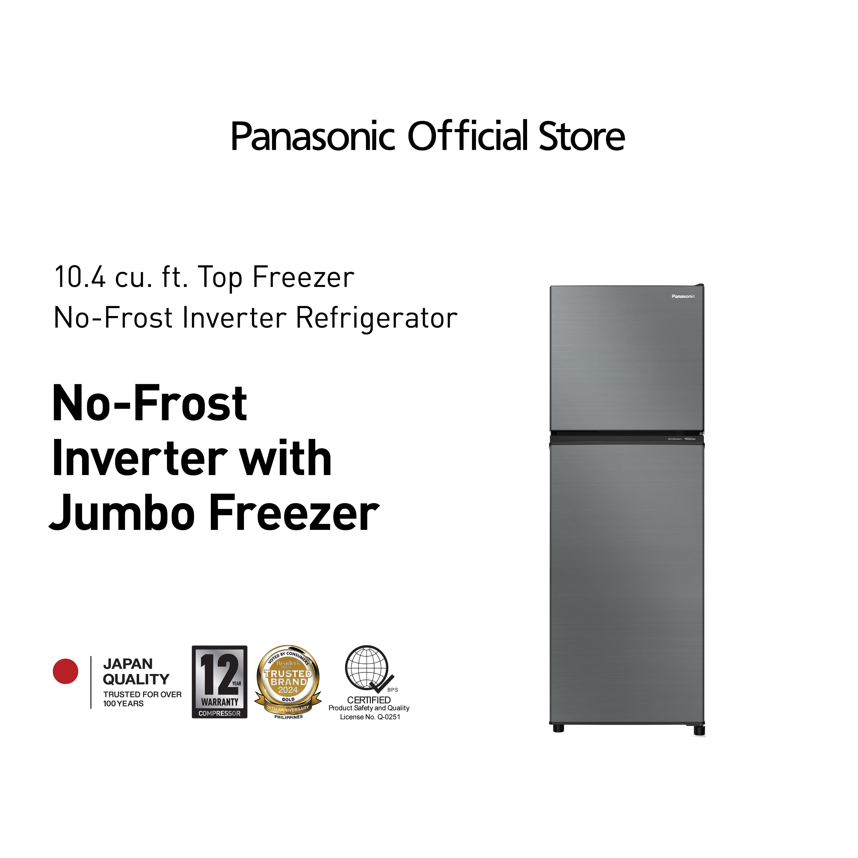 Panasonic NR-BP292VS 10.4 cu ft No-Frost Inverter Type Two Door Top Freezer Standard Refrigerator